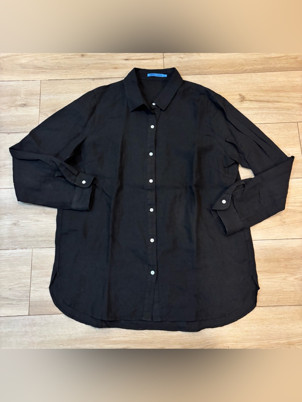 J. McLaughlin Button Up Shirt Womens Large L Linen Long Sleeve Top Black Recent